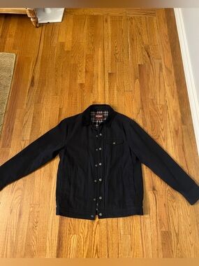 Men's Black Lightweight Button Jacket with Plaid Liner